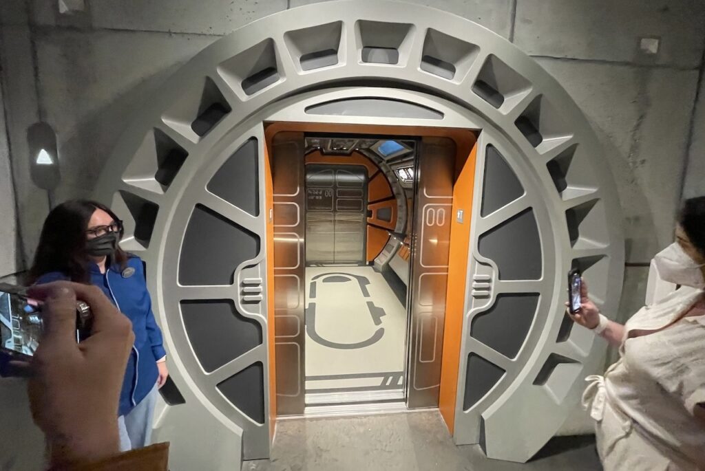 Entering the pod to get onboard the Star Wars Galactic Starcruiser