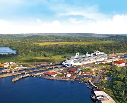 Princess ship sails through the Panama Canal